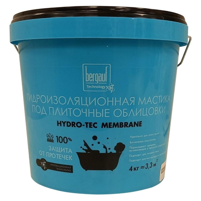 Гидроизоляционная мастика под плиточные облицовки Bergauf Hydro-Tec Membrane ЛЕТО-ЗИМА, 4 кг
