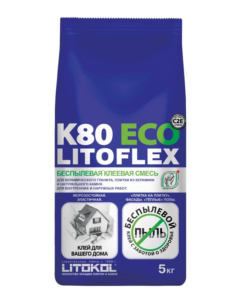 Клей для плитки Litokol LITOFLEX K80 ECO беспылевая  (мешок 5 кг) 288870004