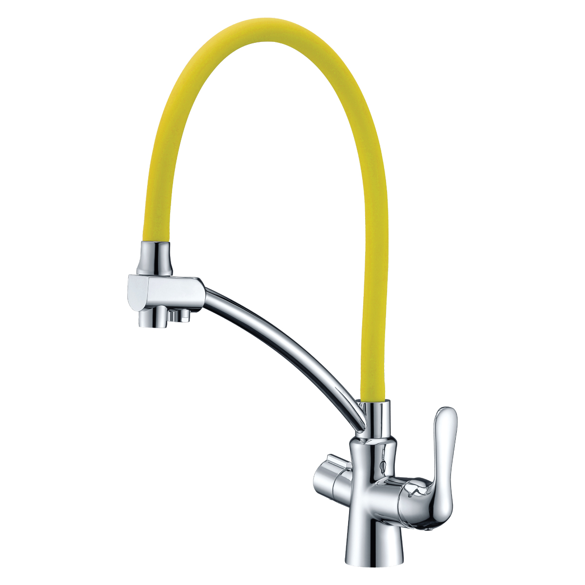 Смеситель Comfort LM3070C-Yellow для кухни, с гиб. изл., подкл. к фильтру питьевой воды, хром/желтый