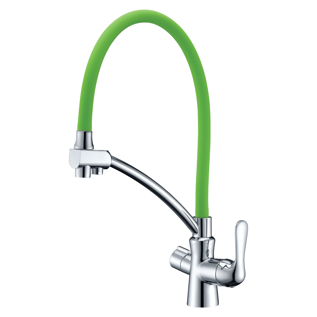 Смеситель Comfort LM3070C-Green для кухни, с гиб. изл., подкл. к фильтру питьевой воды, хром/зел