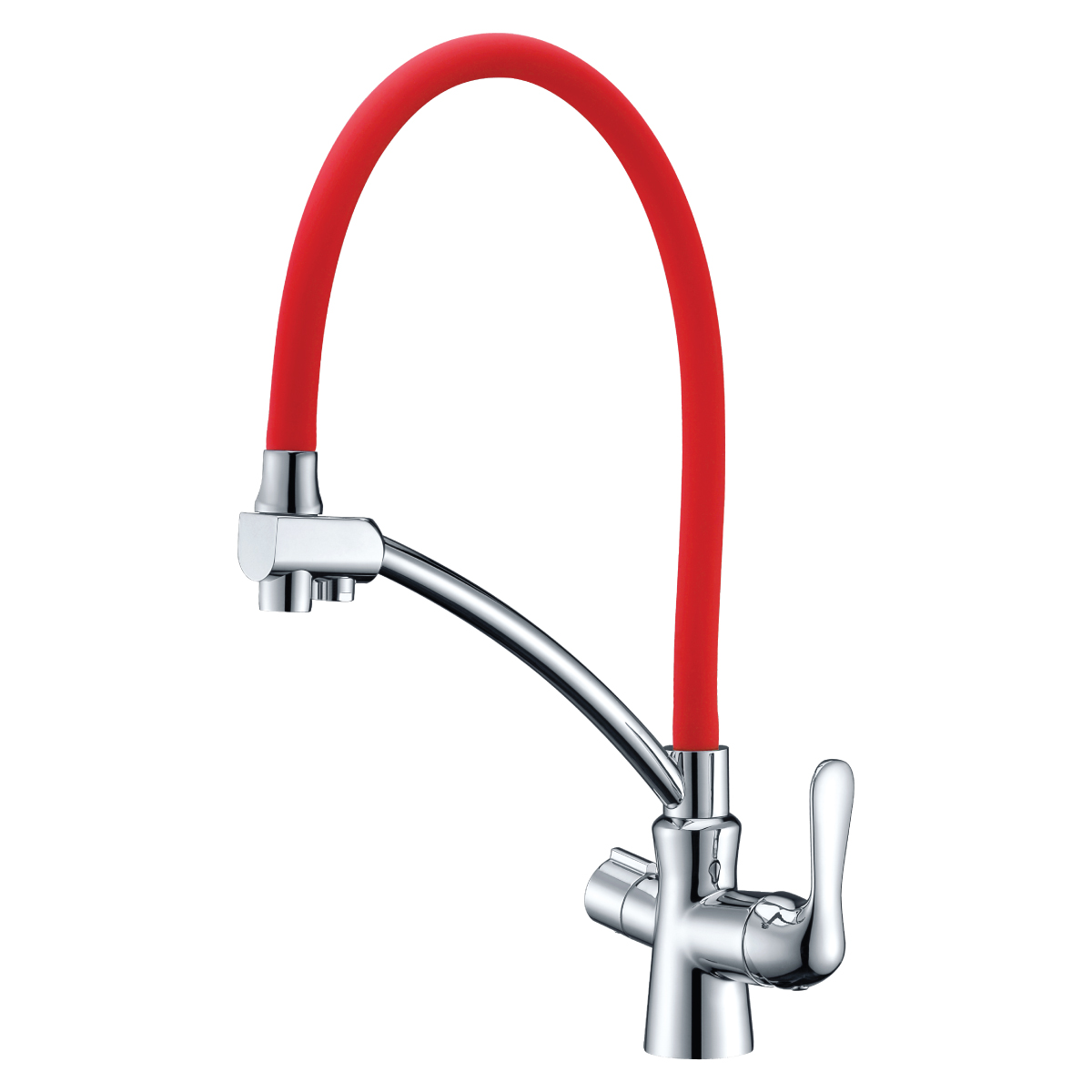 Смеситель Comfort LM3070C-Red для кухни, с гиб. изл., подкл. к фильтру питьевой воды, хром/крас