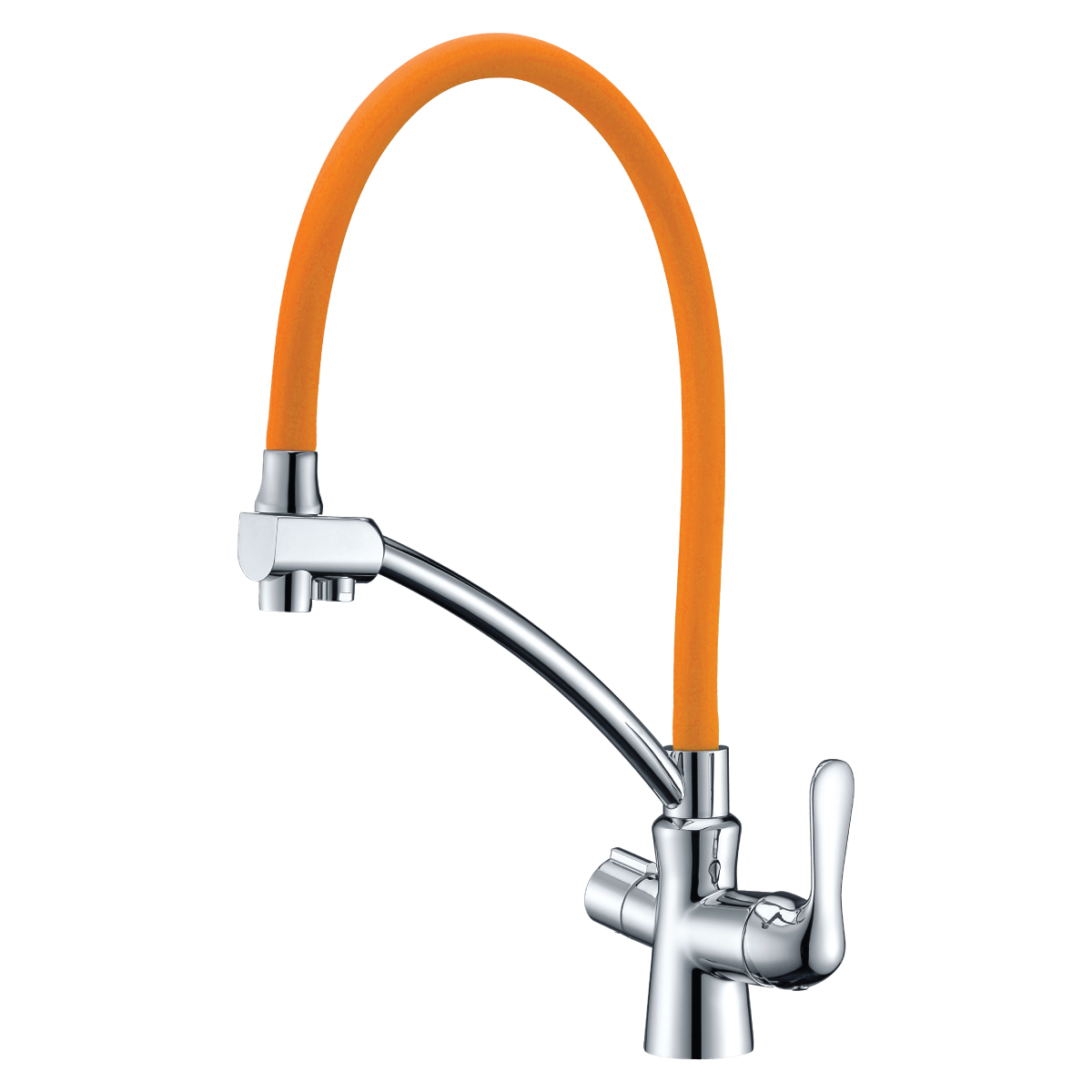 Смеситель Comfort LM3070C-Orange для кухни, с гиб. изл., подкл. к фильтру питьевой воды, хром/оранж