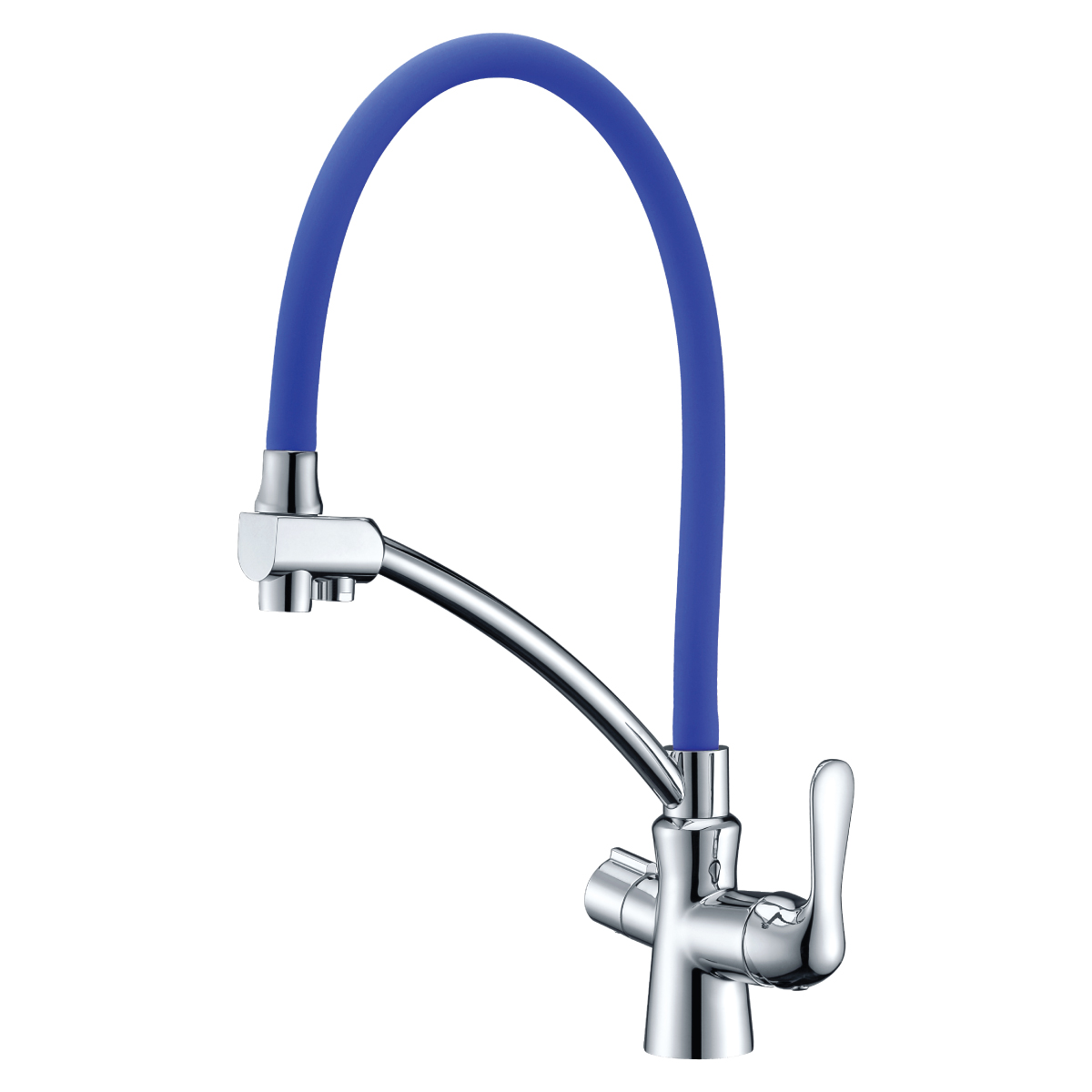 Смеситель Comfort LM3070C-Blue для кухни, с гиб. изл., подкл. к фильтру питьевой воды, хром/син