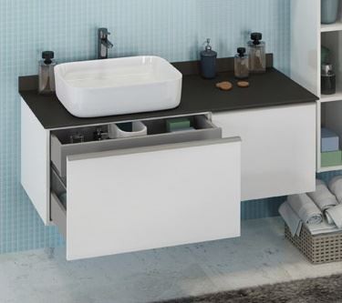 COMFORTY. Тумба-умывальник "Милан-120" белый глянец с столеш КалакаттаБлэк  с раковиной COMFORTY 78189
