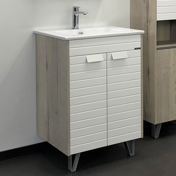 COMFORTY. COMFORTY. Тумба-умывальник "Клеон-60Н" белый/дуб дымчатый с раковиной Quadro 60									